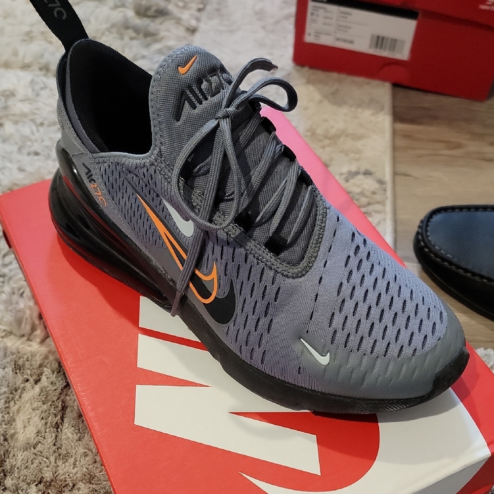 Nike Kids Gray and Black Sneakers with Orange Accents